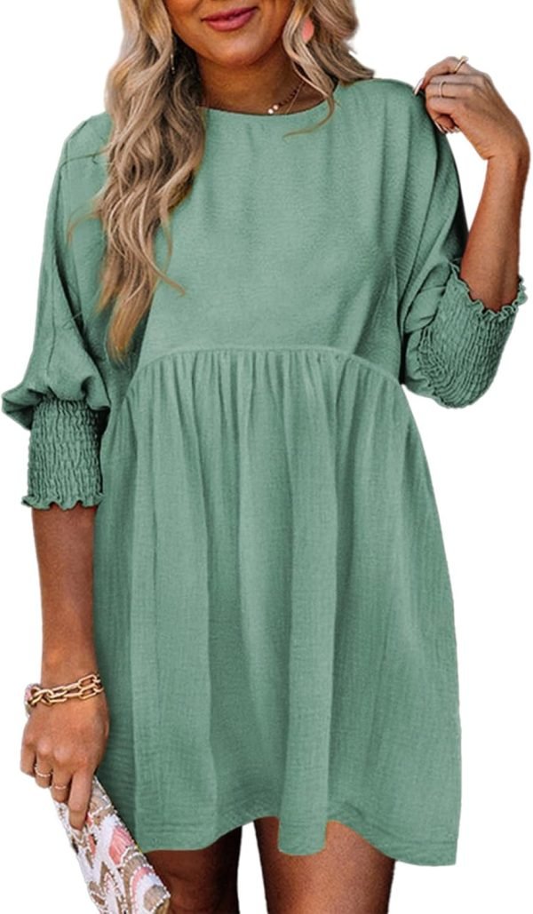 Saonta  Womens Summer Tunic Dress Casual Loose Short Sleeve Crew Neck Flowy Swing Mini Shift Dresses