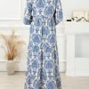 Saonta  Women Boho Maxi Dresses 2024 V Neck Long Puff Sleeve Smocked Ruffle Flowy Casual Dress