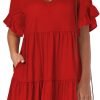 Saonta  Women's 2024 Summer Trendy V Neck Ruffle Short Sleeve A Line Tiered Flowy Casual Mini Beach Dress with Pockets