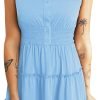 Saonta  Womens Summer Dresses 2024 Sleeveless Button Down Smocked Elastic Waist Ruffle Tiered Casual Swing Mini Dress