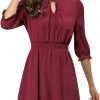 Saonta  K Women's Autumn Wedding Guest Dresses Ruffle Hem 3/4 Sleeve A-Line Smocked Short Chiffon Dress