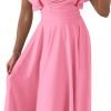 Saonta Womens 2024 Summer Midi Dress Ruffle Cap Sleeve V Neck Swing A Line Cocktail Party Dresses