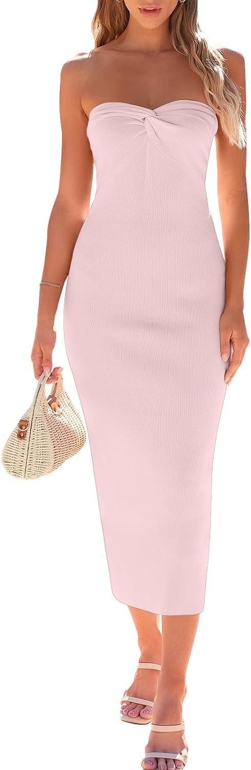 Saonta  Knitted Dresses Twisted Front Bodycon Dress with Back Slit