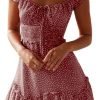Saonta  Women's Summer Ruffle Sleeve Sweetheart Neckline Printing Dress Mini Dress