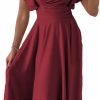 Saonta Womens 2024 Summer Midi Dress Ruffle Cap Sleeve V Neck Swing A Line Cocktail Party Dresses