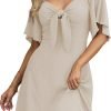 Saonta  Womens Dresses 2024 Spring Summer Deep V Neck Elegant Bow tie Mini Dress S-XL