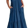 Saonta  Women Summer Maxi Dress Short Sleeve Swing Casual Asymmetric Tiered Vacation Long Beach Sundress Outfits