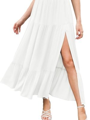 61osI4I8R3L._AC_SL1500 Saonta Women's 2024 Summer High Waist Flowy Maxi Skirt High Slit A Line Beach Boho Long Skirts with Pockets
