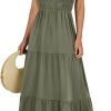 Saonta  Women's 2024 Summer Casual Maxi Dress Flutter Sleeve Scoop Neck Smocked Tiered A Line Flowy Beach Long Sun Dresses