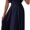 Saonta Womens 2024 Summer Midi Dress Ruffle Cap Sleeve V Neck Swing A Line Cocktail Party Dresses
