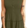 Saonta  Womens Summer Dresses 2024 Sleeveless Button Down Smocked Elastic Waist Ruffle Tiered Casual Swing Mini Dress