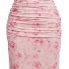 Saonta  Women's Floral Ruched Bodycon Midi Dress Mesh Sleeveless Fishtail Cami Dresses