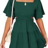 Shy Velvet Women's Summer Dress Square Neck Short Sleeves Crossover Waist Casual Party Mini Dress