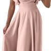 Saonta Womens 2024 Summer Midi Dress Ruffle Cap Sleeve V Neck Swing A Line Cocktail Party Dresses