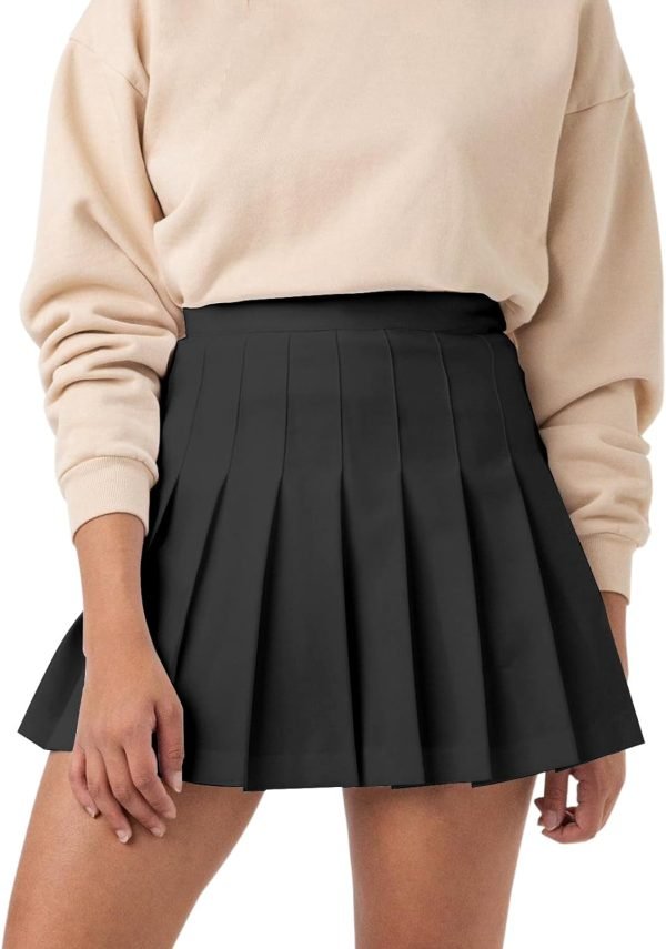Saonta  Womens Girl High Waisted Pleated Tennis Skirt School A-Line Skater Skirts with Lining Shorts