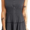 Saonta  Womens Summer Dresses 2024 Sleeveless Button Down Smocked Elastic Waist Ruffle Tiered Casual Swing Mini Dress