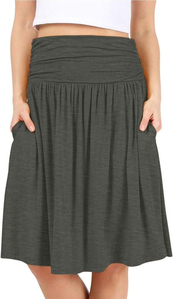 Saonta  Skirts for Women Regular and Plus Size Skirt with Pockets Below The Knee Length Ruched Flowy Midi Skirt