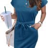 Saonta  Women's Summer Striped Short Sleeve T Shirt Dress Casual Tie Waist with Pockets