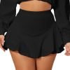 Saonta  Mini Skirt for Women Sexy Solid Ruffle Trim Lingerie Skirt Short High Waist Two Layer Hem Skirt