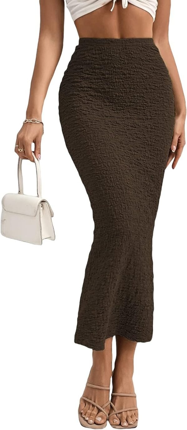 Saonta  Women's Texture Bodycon Maxi Skirt High Waist Pencil Long Skirts