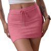Saonta  Women's Drawstring Waist Bodycon Skirt Skinny Mini Length Casual Plain Skirts