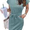 Saonta  Women's Summer Striped Short Sleeve T Shirt Dress Casual Tie Waist with Pockets