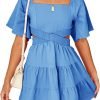 Shy Velvet Women's Summer Dress Square Neck Short Sleeves Crossover Waist Casual Party Mini Dress