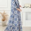 Saonta  Women Boho Maxi Dresses 2024 V Neck Long Puff Sleeve Smocked Ruffle Flowy Casual Dress
