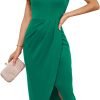Saonta  KARIN Women's Halterneck Sleeveless Ruched Bodycon Slit Wrap Party Cocktail Midi Dress