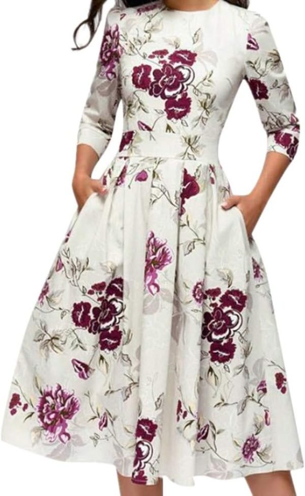 Women's Dress Elegant Midi Evening Dress 3/4 Sleeves