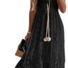 Saonta  Women's Maxi Dress Lace Dresses Boho Tassel V-Neck Flare Ruffle Adjustable Straps Beach Summer Long Dress