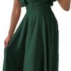 Saonta Womens 2024 Summer Midi Dress Ruffle Cap Sleeve V Neck Swing A Line Cocktail Party Dresses