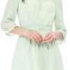 Saonta  K Women's Autumn Wedding Guest Dresses Ruffle Hem 3/4 Sleeve A-Line Smocked Short Chiffon Dress