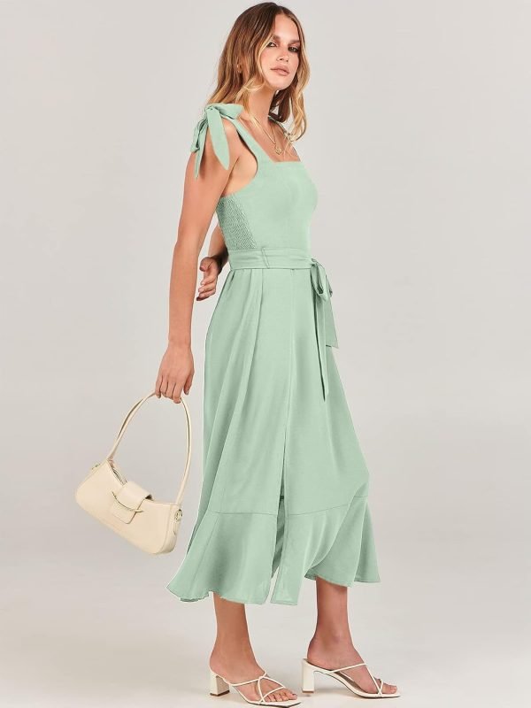 Saonta  Women's Square Neck Ruffle Split Midi Elegant Formal Wedding Guest Cocktail Bridesmaid Graduation Party Dresses 2024