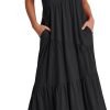Saonta  Women Summer Maxi Dress Short Sleeve Swing Casual Asymmetric Tiered Vacation Long Beach Sundress Outfits