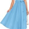 Saonta Womens Summer Short Sleeve Midi Dresses Spring Casual Crew Neck Knit Belted Pleated A Line Flowy Wedding Guest Dress