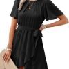 Saonta  Womens Summer Dresses 2024 Crewneck Short Sleeve Waist Tie Ruffle Casual Chiffon A-Line Swing Mini Dress