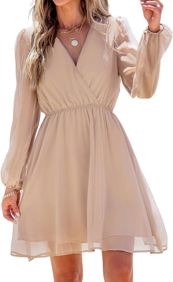 Saonta  Women's Floral Print Chiffon A-Line Mini Dress Long Peasant Sleeves