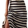 Saonta  Summer Dress Casual Womens Fashion Short Sleeve Maxi Dress T Shirt Dress Striped Long Color Block Maxi Dress
