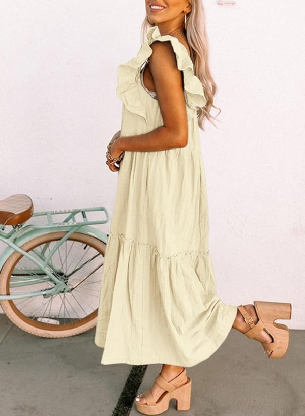 Saonta  Women's 2024 Spring Summer Square Collar Dress Off Shoulder Style Elegant Ruffle Hemline Skirt Mini Dresses S-XL