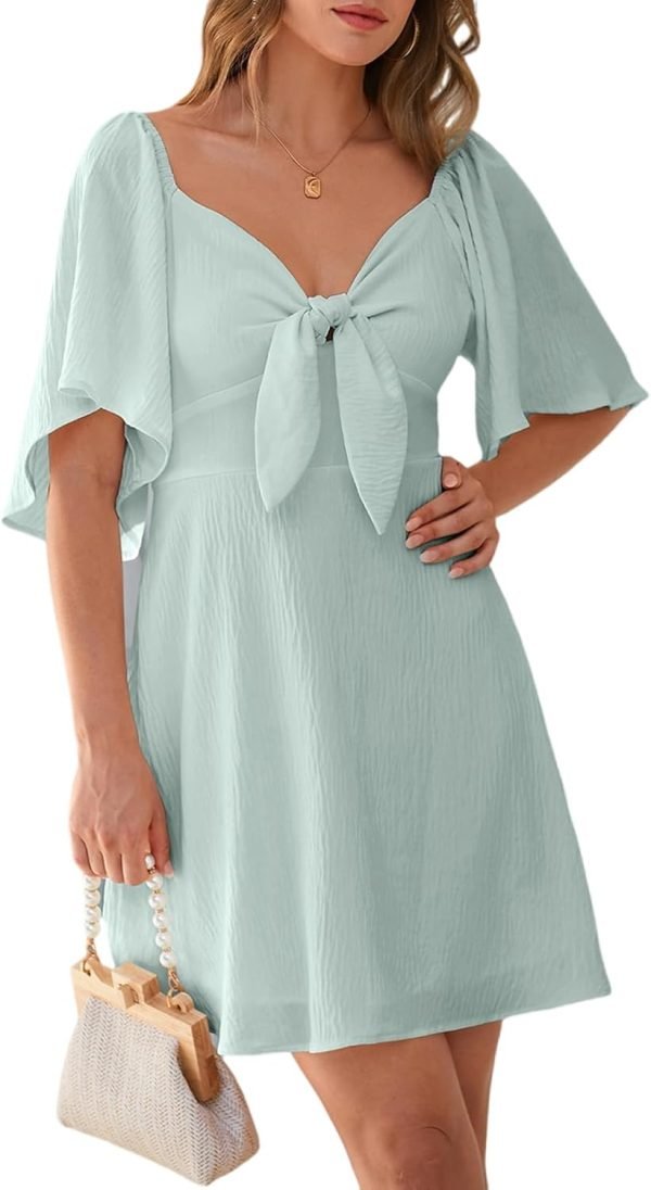 Saonta  Womens Dresses 2024 Spring Summer Deep V Neck Elegant Bow tie Mini Dress S-XL