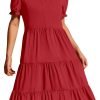 Saonta  Women's 2024 Summer Short Puff Sleeve Midi Dress Casual V Neck High Waist Tiered Swing A Line Dresses
