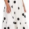 Saonta  Women's Summer Cotton Puff Sleeves Casual Vintage Polka Dots Print Off Shoulder Midi Dress