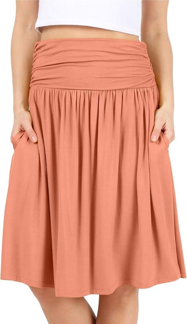 Saonta  Skirts for Women Regular and Plus Size Skirt with Pockets Below The Knee Length Ruched Flowy Midi Skirt