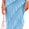 Saonta Womens Strapless Tube Asymmetrical Ruffle Maxi Bodycon Dress