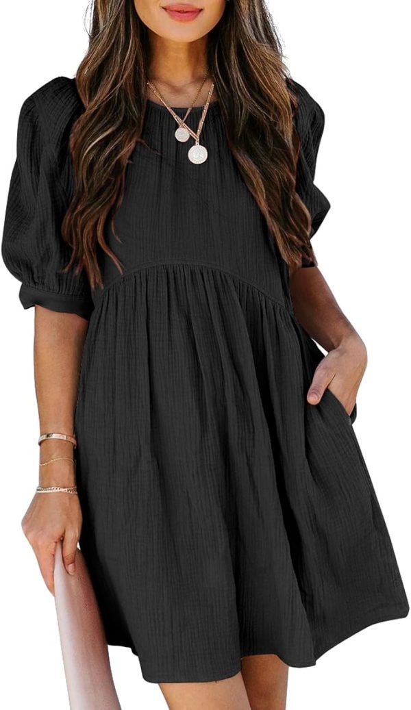 Saonta  Womens Summer Spring V Neck Ruffle Chiffon Elegant Empire Waist Mini Short Swing Skater Dresses