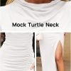 Saonta  Women's Cap Sleeve Mock Neck Midi Dress High Slit Bodycon Ruched Sexy Cocktail Party Dresses