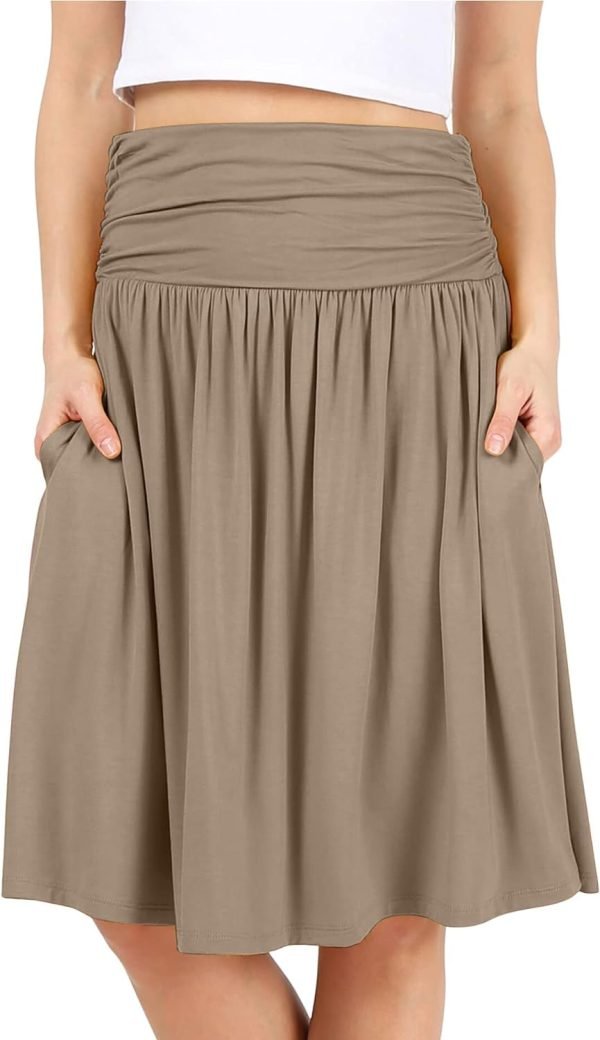 Saonta  Skirts for Women Regular and Plus Size Skirt with Pockets Below The Knee Length Ruched Flowy Midi Skirt