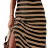 Saonta  Summer Dress Casual Womens Fashion Short Sleeve Maxi Dress T Shirt Dress Striped Long Color Block Maxi Dress