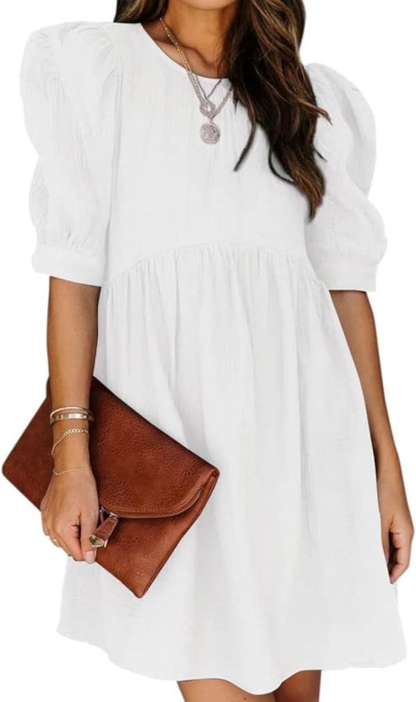 Saonta  Womens Summer Spring V Neck Ruffle Chiffon Elegant Empire Waist Mini Short Swing Skater Dresses